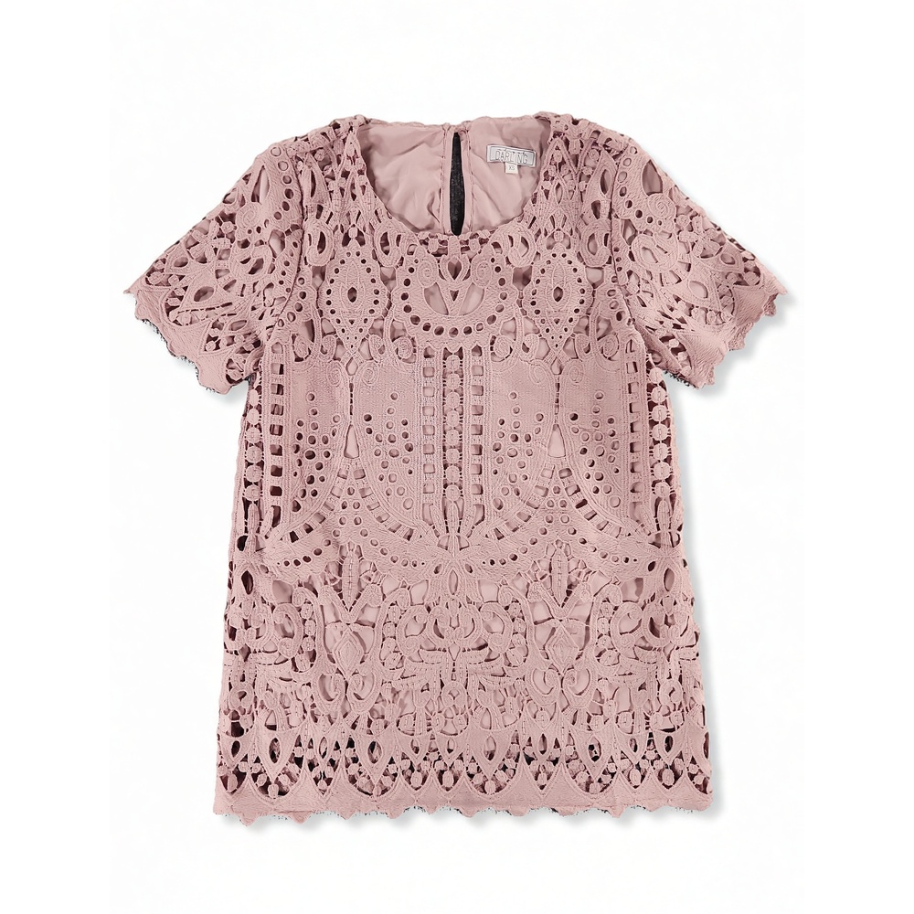 Darling Crochet Lace Short Sleeve Blouse XS Layered Textured Boho Cottagecore